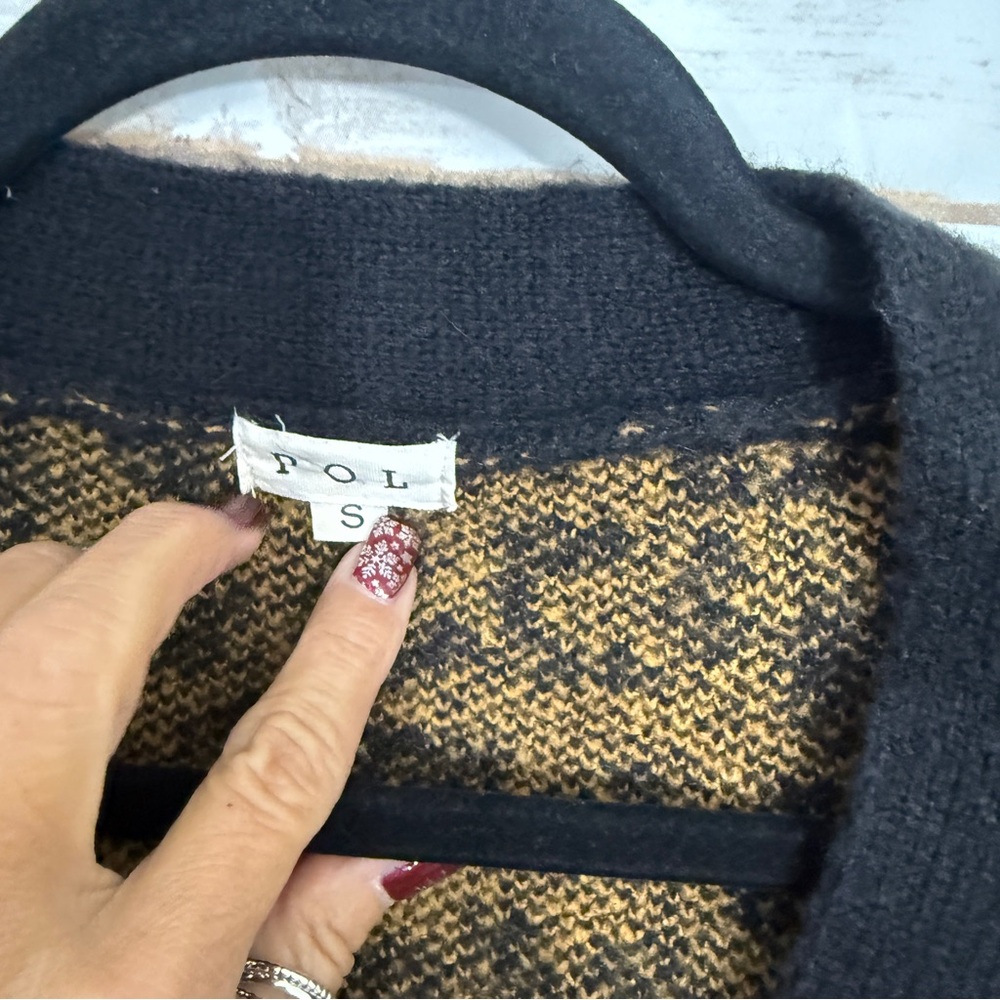 POL Black Brown Animal Print Chunky Cardigan Sweater - Picture 4 of 6
